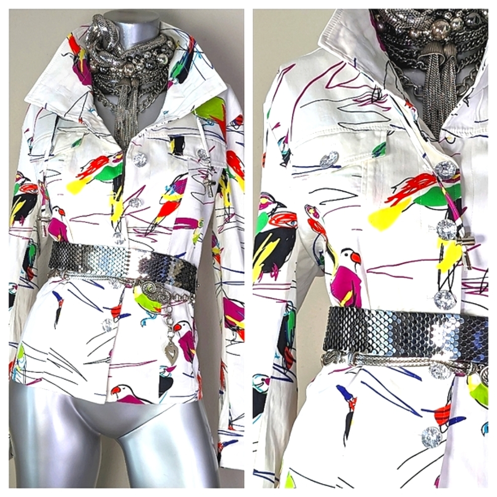 Novelty Print Button Down "Art to Wear" Vintage Artistic Jacket - Picture 10 of 13